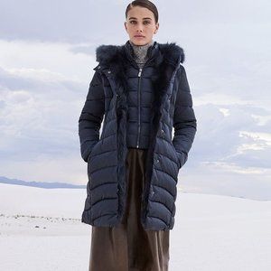 DAWN LEVY- ***SAFFIRE ***Jetsetter Down Fox Fur-Trim Hooded Puffer Coat (L) NWT